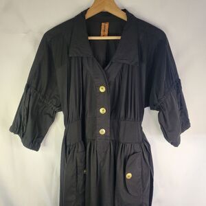 Button Down Belted Soft Black Dress